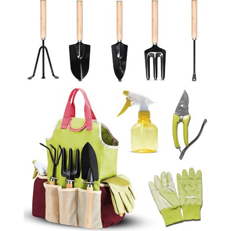Ensemble d'Outils de Jardinage – 9 Pièces Outil Jardinage, Cadeaux de kit Jardinage en Acier Inoxydable, Comprend sécateur, Griffe de Jardin et cultivateur Manuel, Idéaux pour Femmes et Hommes (1/5)