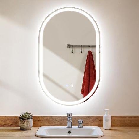 GBLY Espejo Ovalado Baño con LED 50x80 cm Táctile Antivaho IP44 3000K-6500K Regulable Espejo Pared (1/5)