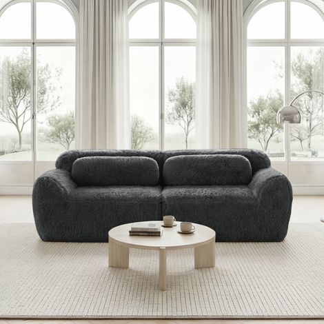 Canapé 2 places,tissu moelleux,sans cadre,combinable,coussins,mousse résistante,antidérapant,pour salon,chambre,gris