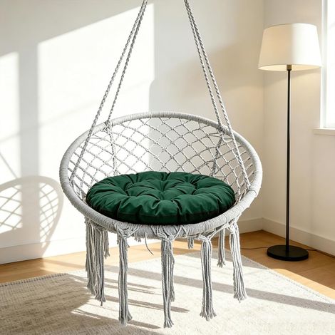 Hanging Chair Cushion, Garden Chair Cushion, Round Waterproof Chair Cushion, Papasan Seat Cushion, For Indoor and Outdoor (Dark Green, 60 x 60 cm) (1/5)