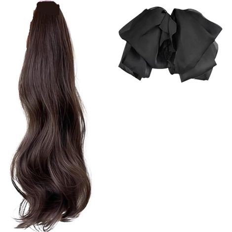 Chignon Cheveux Postiches Perruque Synthétique Longue Et Lisse Avec Queue De Cheval Nœud For Femme, Postiche Artificiel For Noire(1B/30HL)
