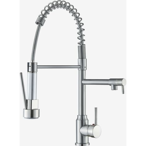 Mitigeur de Cuisine avec Douchette Extractible 2 Jets Brossée, Robinet de Cuisine Mitigeur Robinet D'évier en Acier Inoxydable (1/5)
