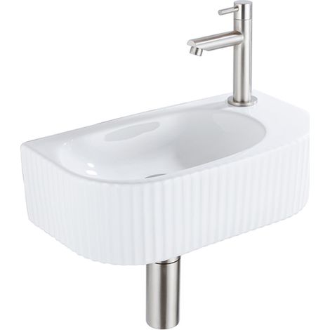 QeramiQ Blend Ensemble lave-mains - 40x21,5x12cm - droite - cannelé - semi-circulaire - 1 trou de robinet - céramique - robinet de lave-mains inox