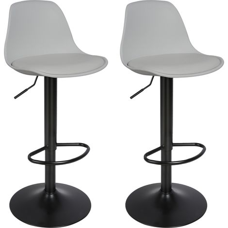 Juego de 2 Taburetes de Bar Sillas de Comedor Taburetes Altos de Cocina, Sillas de Bar de Metal de Cuero PU Gris (1/5)