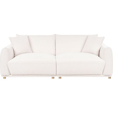 Divano a 3 posti in tessuto con cuscini decorativi gambe in legno bianco sporco Jubek (1/5)