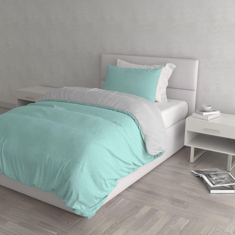 Natural Color housse de couette double-face couleur unie avec taies d'oreiller, 100 % Coton, Vert Eau/Gris Clair, Small (1/5)
