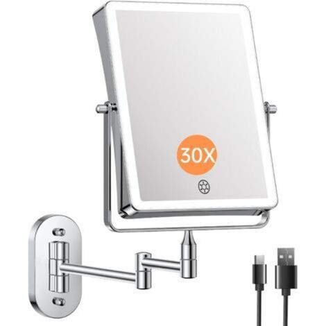 5000mAh Miroir cosmétique Rechargeable avec éclairage LED, Miroir de Maquillage avec grossissement 1/30X et Batterie Interrupteur Tactile, Miroir de Rasage à intensité Variable,360° (1/5)