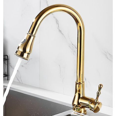 robinet De Cuisine En Or Tout Cuivre Extractible Chaud Et Froid Rtractable Lavabo Rotatif Vier Robinet De Lavabo (1/5)