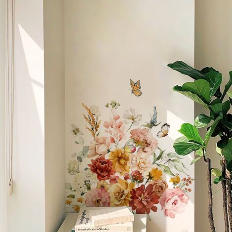 Sollbry Stickers Muraux Papillon et Fleurs Autocollant Mural Fleurs de Pivoine Rose Deco Stickers Salle de Bain Chambre Enfants Bébé Décoration (1/5)