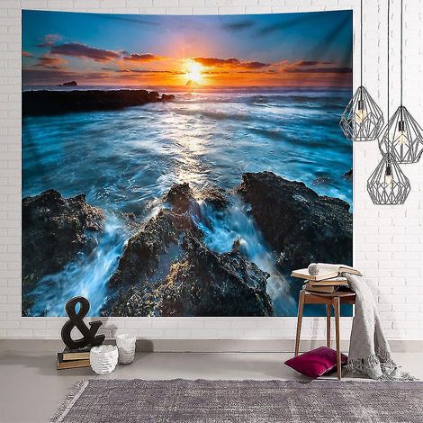 Tapisserie murale décorative avec vue sur la mer, idéale pour une diffusion en direct ou pour décorer le plafond d'une chambre d'étudiant. (1/4)