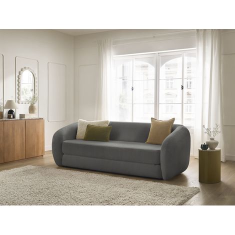 BOBOCHIC - Canapé droit convertible déplimousse NEYO tissu bouclette   Gris foncé (1/5)
