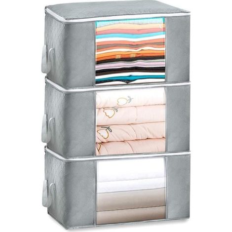 Sac de Rangement - Non-Tissé - Lot de 3 - 60x40x35cm - Poignée Renforcée - Grande Capacité-Ywey (1/4)