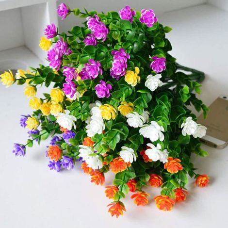 Lot de 15 bouquets de fleurs artificielles d'extérieur, arbustes en plastique synthétique résistants aux UV, pour vase d'intérieur (1/5)