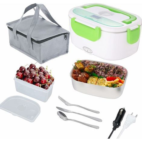 Ikodm – Boîte à lunch chauffante électrique 40W – Acier inoxydable 304 – 2 compartiments amovibles – Compatible 12V/24V/220V (1/5)