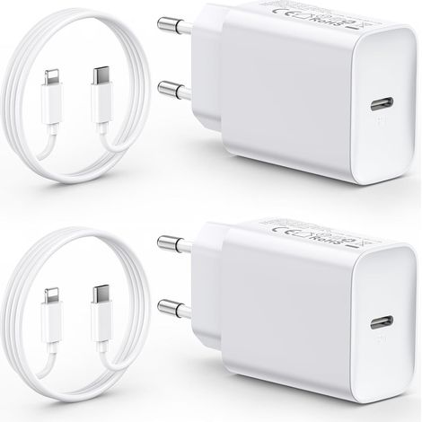 2-Pack Chargeur Rapide for iPhone 14/14/Pro/14 Pro Max/14 Plus/13 12 11 SE XR X XS 8, 30W USBC Charger Prise Type C Alimentation USB C Adaptateur et 2M Cable (1/5)