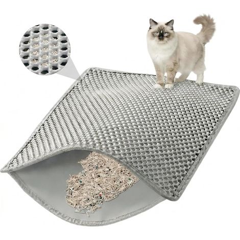 1 Tapis De Litière Chat Double Couche Nid D'abeille Eva Imperméable Antidérapant Pour Bac À Litière (1/5)