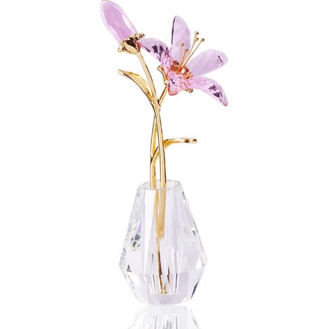 Cadeau de Mariage pour Couple, Fleur de lys Rose en Cristal pour Femme, Figurine de Fleur de lys Faite à la Main avec Vase, Ornements de Collection, décoration d'intérieur, Centre de Table (1/5)