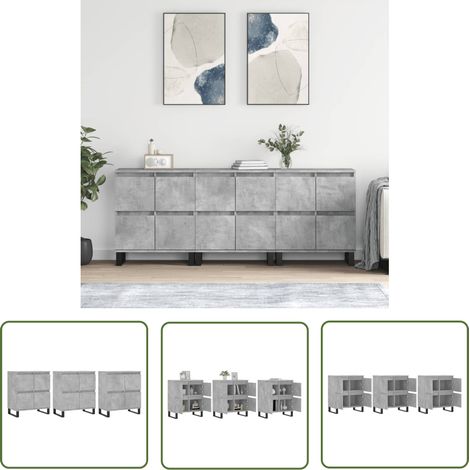 The Living Store Sideboards 3 Stk. Betongrau Holzwerkstoff - Sideboard - Wohnzimmermöbel - Holzmöbel - Grau - Regal (1/5)
