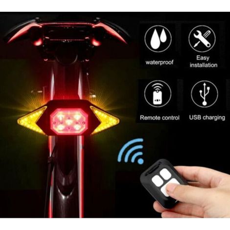 Clignotants de feu arrière de vélo - Télécommande sans fil - Rechargeable - 5 modes - USB - Rouge