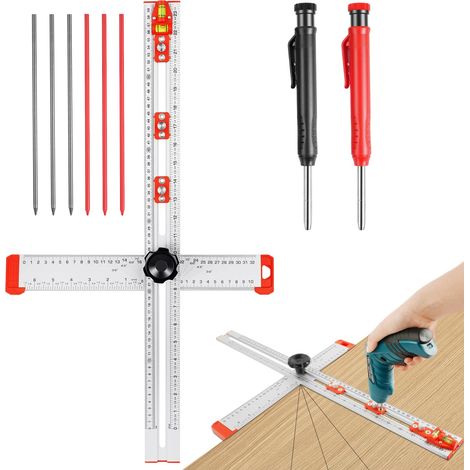 4 en 1 Règle de Positionnement de Foret, 60cm Règle de Marquage en Forme de T, Outils de Traçage, Pour la Menuiserie, l'architecture, le Dessin, la Peinture et la Couture (1/5)