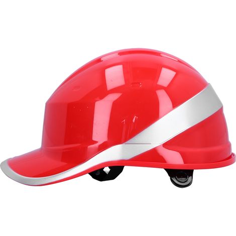 Casque de chantier rouge à absorption des chocs, anti-écrasement et réglable avec bande réfléchissante (1/5)