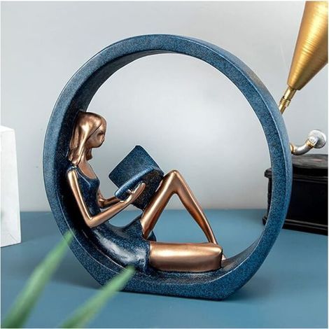 Girl Reading Figurine Circle Resin Figurine Reading Book Girl Reading Sculpture Reading Girl Ornament Figurines Lady Statue for Home TV Cabinet Bookshelf Desktop Decoration