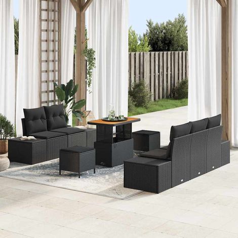 Conjunto de sofás de jardín con cojín 8 pcs Negro Poliratán vidaXL (1/5)