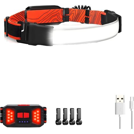 Lampe frontale COB avec lumière LED ultra lumineuse pour la pêche de nuit, le sentier pour la course à pied, la randonnée et l'utilisation en extérieur, étanche et longue durée de vie de la batterie