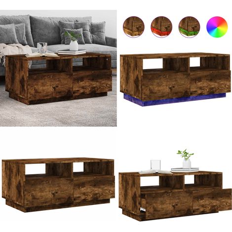 Table basse avec lumières LED chêne fumé 90x49x40 cm - Table Basse Design - Table Basse Led - Table Basse Lumineuse - Meuble Salon Tendance - Table D'appoint Moderne - Home & Living (1/5)
