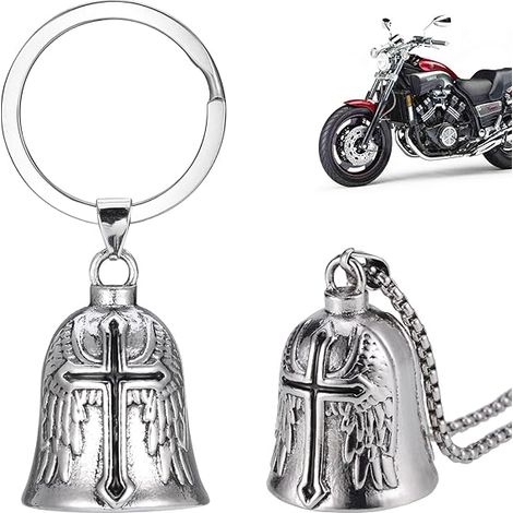 Lot de 2 clochettes porte-bonheur pour moto, clochette de protection angélique avec chaîne, en acier inoxydable. (1/5)