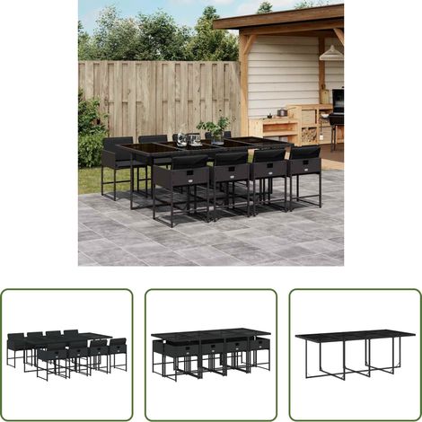 vidaXL Table de jardin - Ensemble à manger de jardin 9pcs coussins noir résine tressée (1/5)