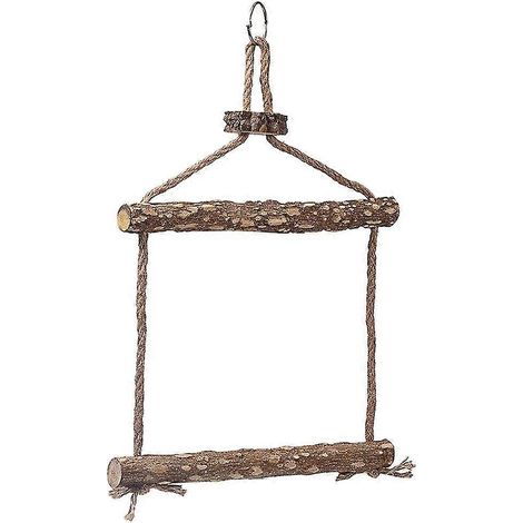 Balançoire en bois pour oiseaux (25-26 cm) - Idéale pour perroquets, perruches et poules - Hamac d'entraînement pour cage - Jouet suspendu (1/4)