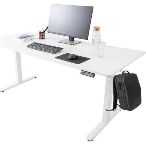 Bureau assis-debout électrique 160 x 80 cm, hauteur 72-118 cm, blanc (1/5)