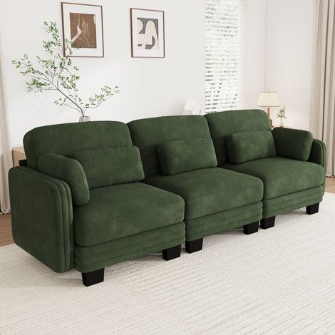 Divano modulare lineare 3 posti in ciniglia verde, 253 x 88 x 88 cm, OKWISH (1/5)