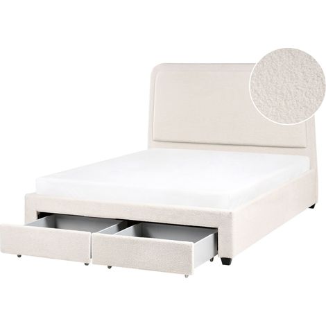 Bed with Storage Drawers Boucle SARDENT 140 x 200 cm (EU Double) Off-White