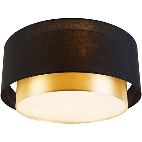 QAZQA Lampada da soffitto drum-neutron - Moderno - Plastico,Acciaio,Tessuto - Oro/Ottone/Nero - Cilindro Max. 3 x Watt
