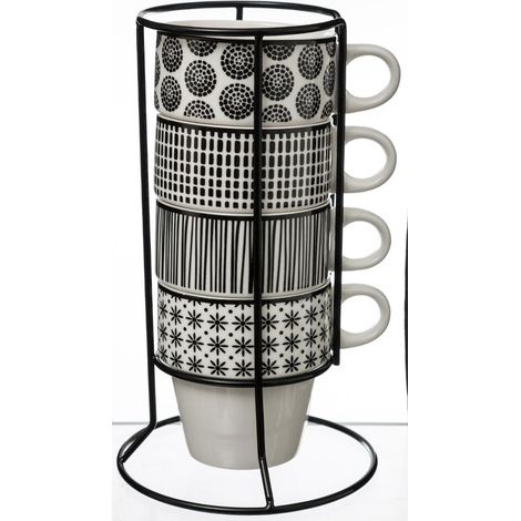 Ensemble de 4 tasses en porcelaine avec support, mugs sur support Bohemia de 0,26 L – Lot élégant avec livraison gratuite (1/5)