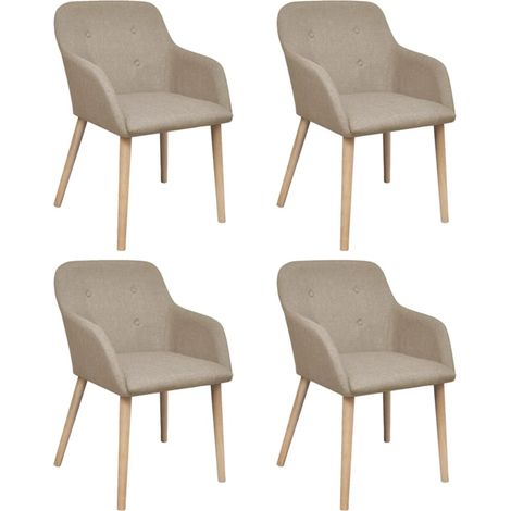 Chaises de salle à manger, lot de 4. Tissu beige et bois de chêne massif. (1/5)