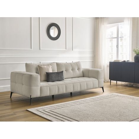BOBOCHIC - Canapé droit fixe 3 places ANIS tissu texturé   Beige