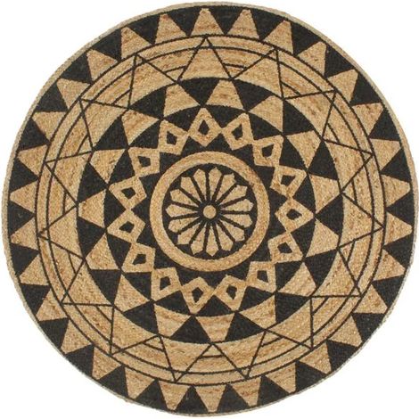 Tapis en jute fait main, imprimé noir, 90 cm (1/5)