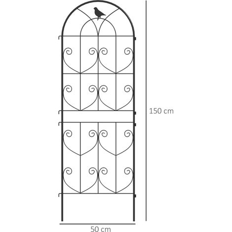 Treillis pour plantes grimpantes avec oiseaux, lot de 2, treillis de jardin pour légumes, vignes, fleurs, métal, 50 x 150 cm, noir