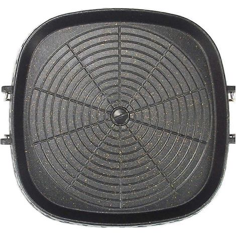 Poêle à griller carrée de style coréen avec revêtement Maifan, antiadhésive et sans fumée, idéale pour les barbecues d'intérieur et d'extérieur, 32 x 32 cm, en alliage d'aluminium, noire. (1/5)
