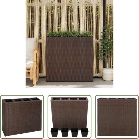 Terrasse - Lit surélevé de jardin avec 4 pots Résine tressée Marron (1/5)