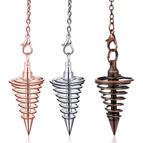 Pendelkette aus Kupfer für Wahrsagerei, Reiki und Heilung, mit spiralförmiger Schlaufe aus Silberdraht. Anhänger für Balance, Meditation und Yoga. (1/5)