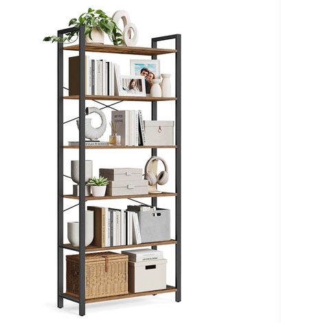 Libreria a 6 ripiani con struttura in acciaio per soggiorno ufficio ingresso stile industriale 80 x 30 x 186 cm marrone 120005452