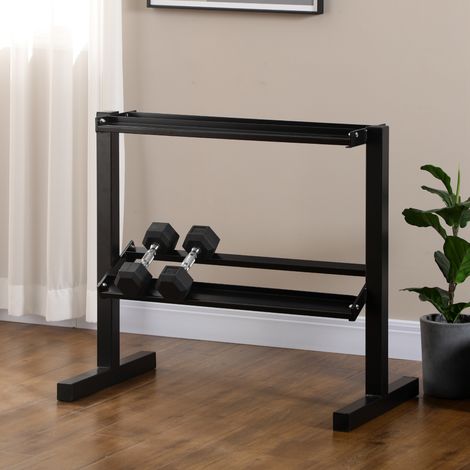 Hantelständer mit 2 Stahlablagen für Fitnessstudio, Zuhause und Büro, 94 x 52,5 x 82 cm, Schwarz