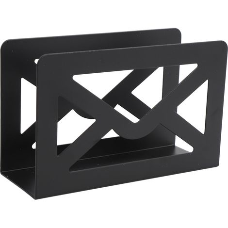 Porte-courrier de bureau en métal noir moderne, organiseur de lettres multifonctionnel avec découpe pour enveloppes, idéal pour la maison, le bureau ou l'école. (1/5)