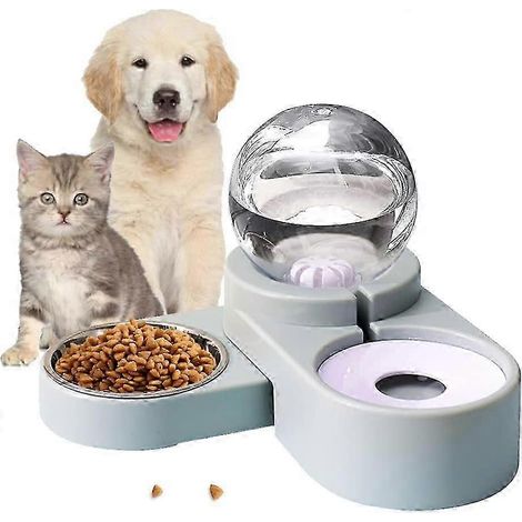 Distributeur automatique de nourriture et d'eau pour animaux de compagnie (bleu), comprenant gamelles pour chats et chiens. (1/5)