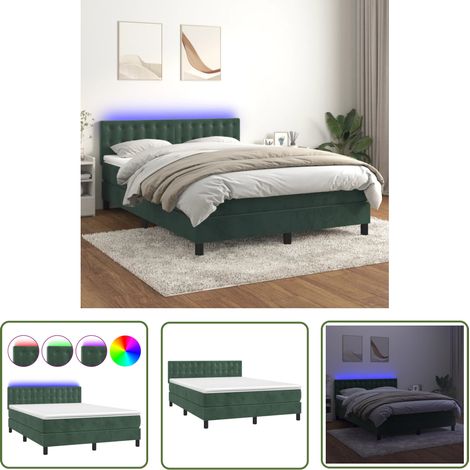 The Living Store Sommier à lattes de lit avec matelas LED Vert foncé 140x190 cm - Lit Plateforme - Lit Design - Lit Velours - Lit Avec Led - Sommier Tapissier (1/5)