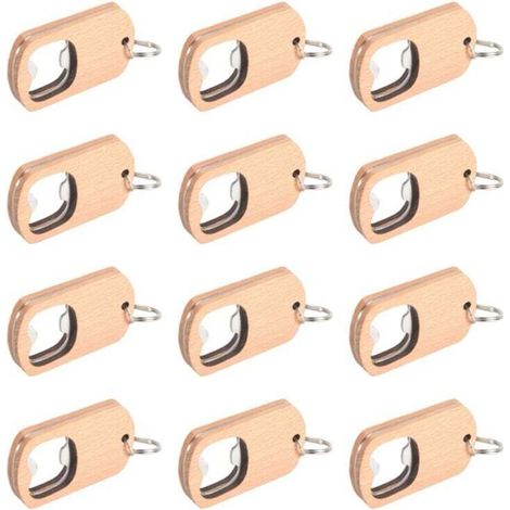Lot de 12 Ouvre-Bouteilles en Bois à Graver Porte-Clés pour Cadeau Fête